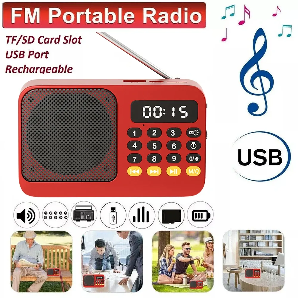 Radio FM portable Bluetooth 5.0, mini enceinte rechargeable d'urgence au design vintage, lecteur MP3, prise en charge carte TF et lecteur USB 2