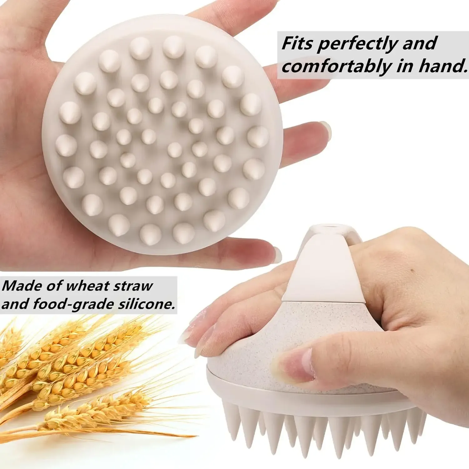 Brosse de massage pour cuir chevelu en silicone, lavage des cheveux et élimination des pellicules - Beige