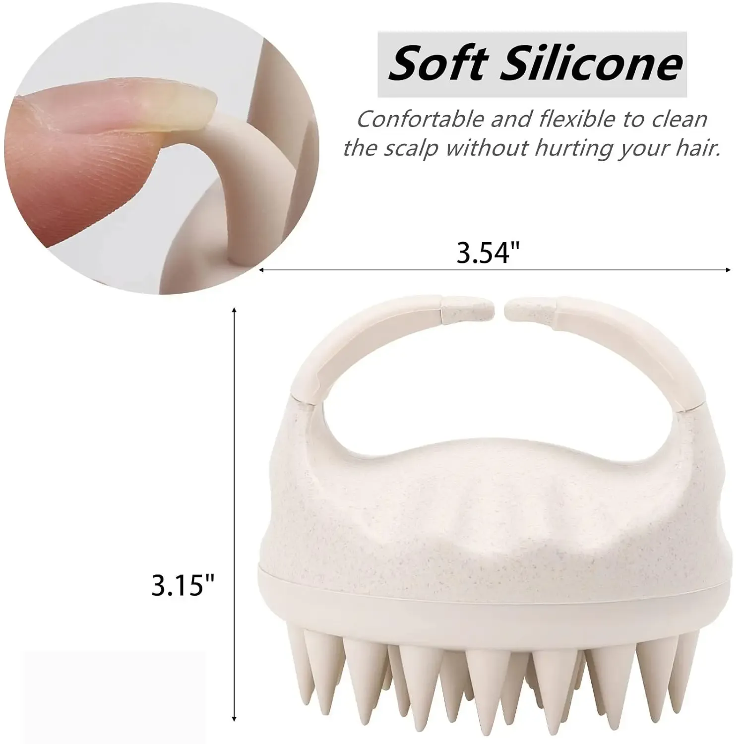 Brosse de massage pour cuir chevelu en silicone, lavage des cheveux et élimination des pellicules - Beige 3
