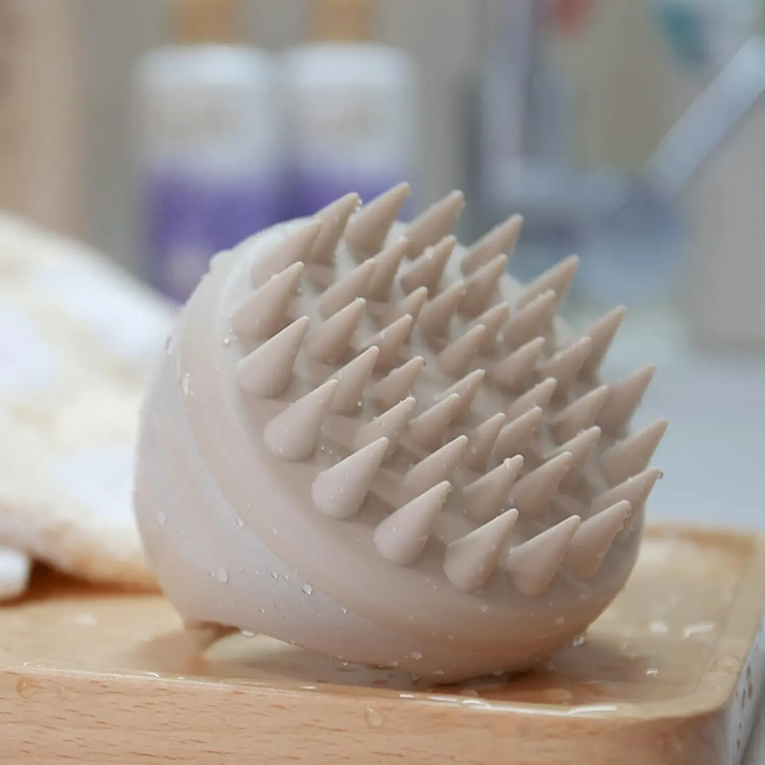 Brosse de massage pour cuir chevelu en silicone, lavage des cheveux et élimination des pellicules - Beige 6