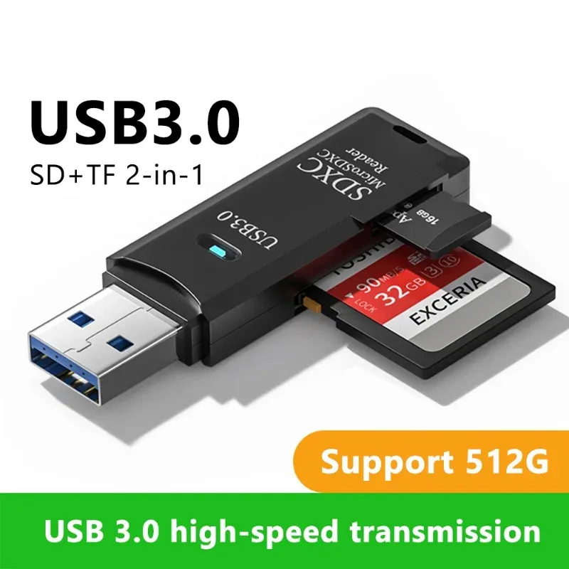 Lecteur de cartes 2 en 1 USB 3.0 pour cartes Micro SD et TF, haute vitesse, multi-cartes, adaptateur pour ordinateur portable 1
