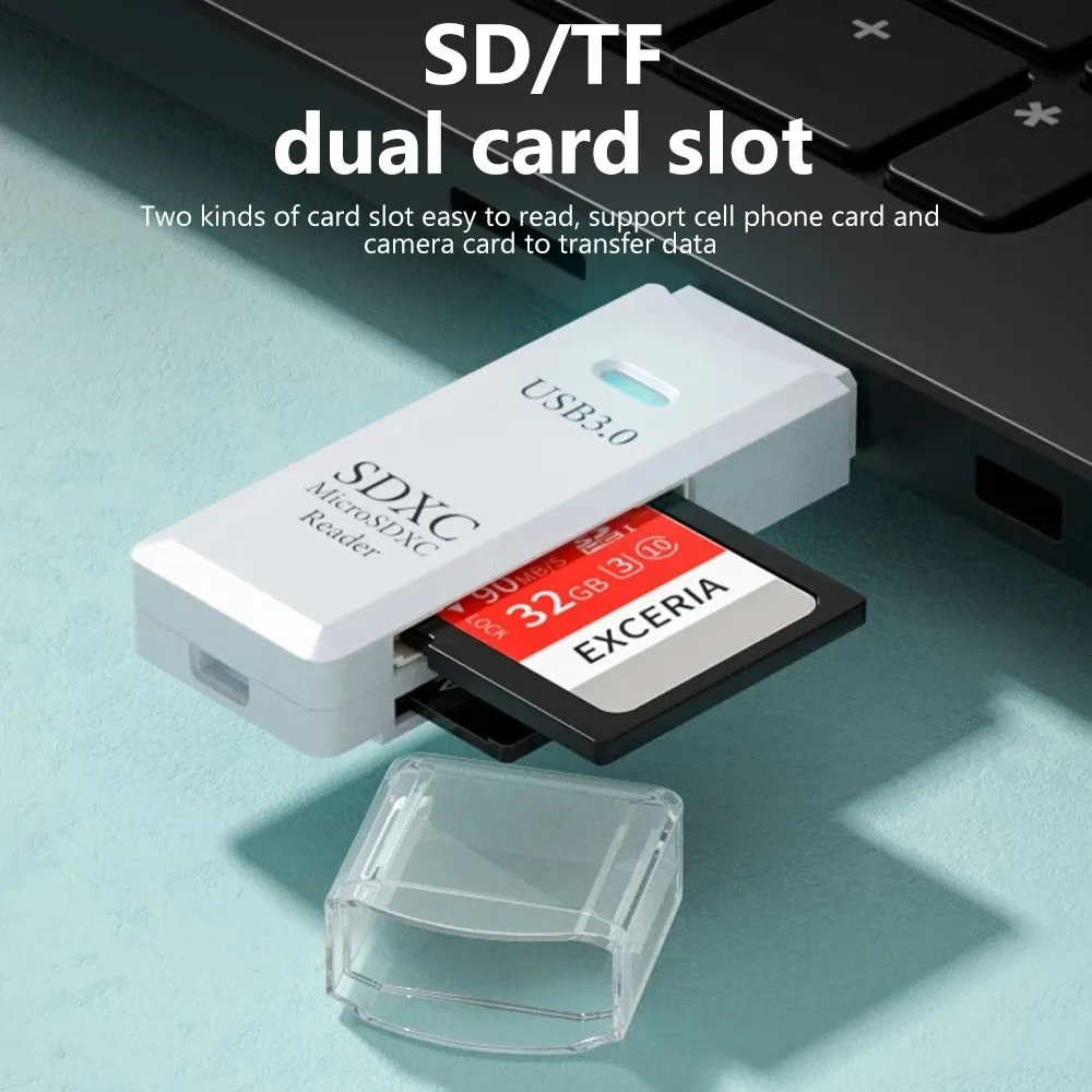 Lecteur de cartes 2 en 1 USB 3.0 pour cartes Micro SD et TF, haute vitesse, multi-cartes, adaptateur pour ordinateur portable 2