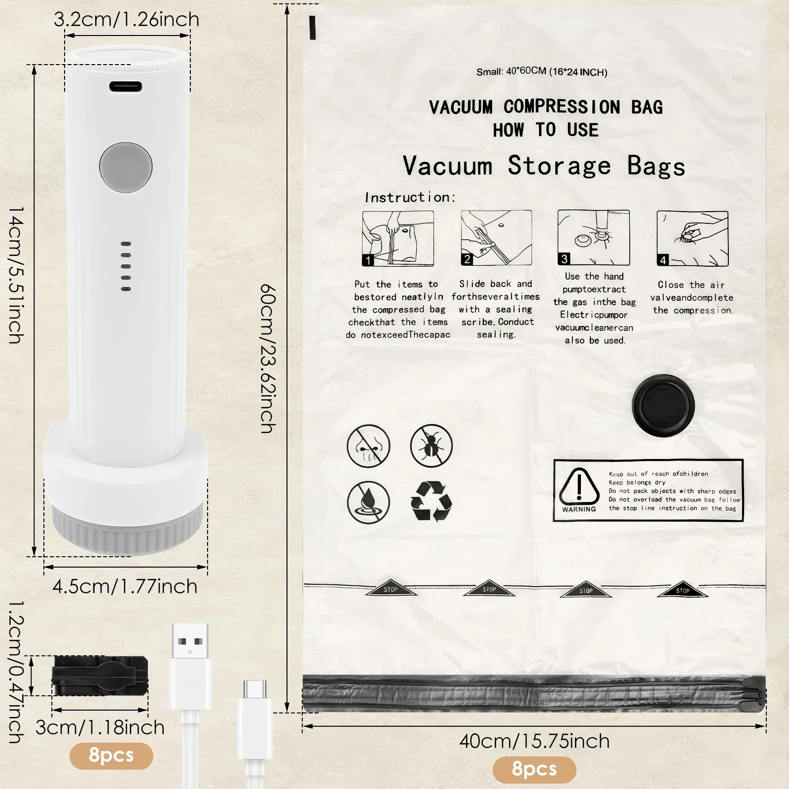 Sacs de compression remplis de vêtements