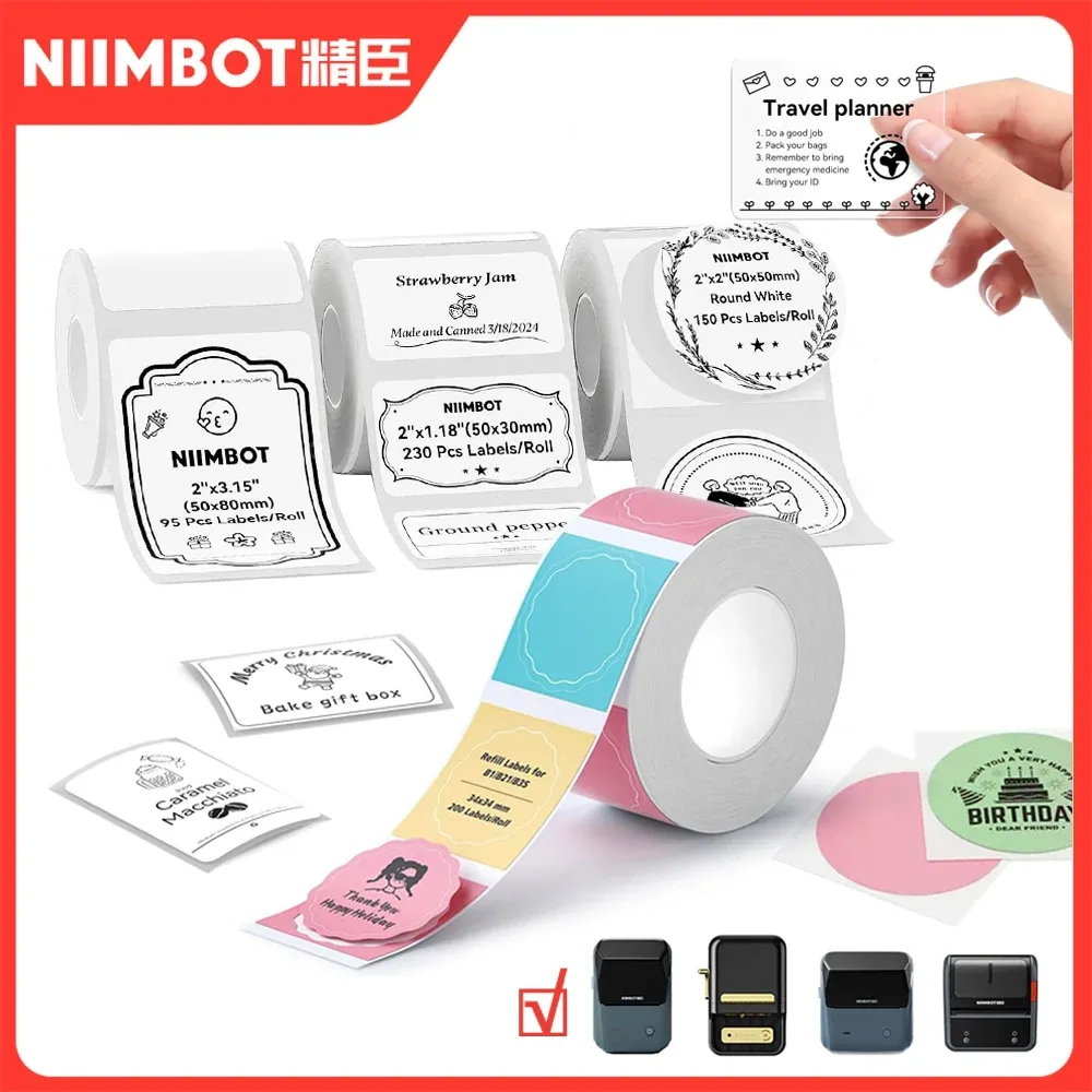 Étiquettes adhésives thermiques pour imprimante Niimbot B1 et B21, rouleau de papier autocollant blanc, couleur et transparent, imprimante portable