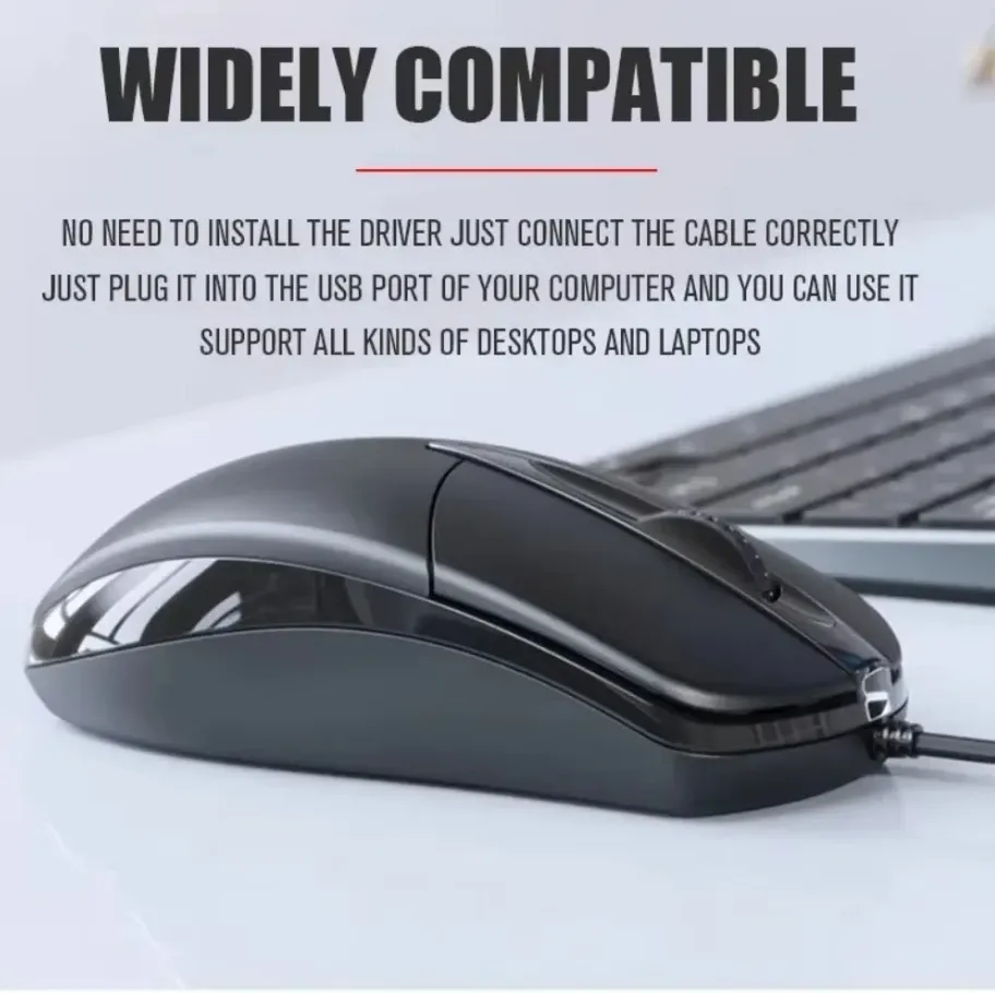 Souris optique filaire USB 1200 DPI pour ordinateur portable et de bureau, molette 3D antidérapante 4