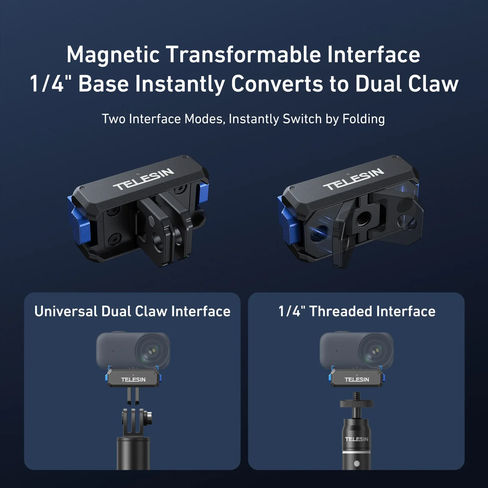 TELESIN Adaptateur de montage à double griffe à libération rapide magnétique pour DJI Osmo Nano, accessoire pour caméra d'action 4