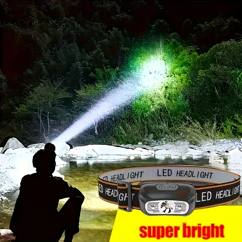 Lampe frontale rechargeable USB 500 lumens avec capteur de mouvement, pour la course à pied et la pêche 2