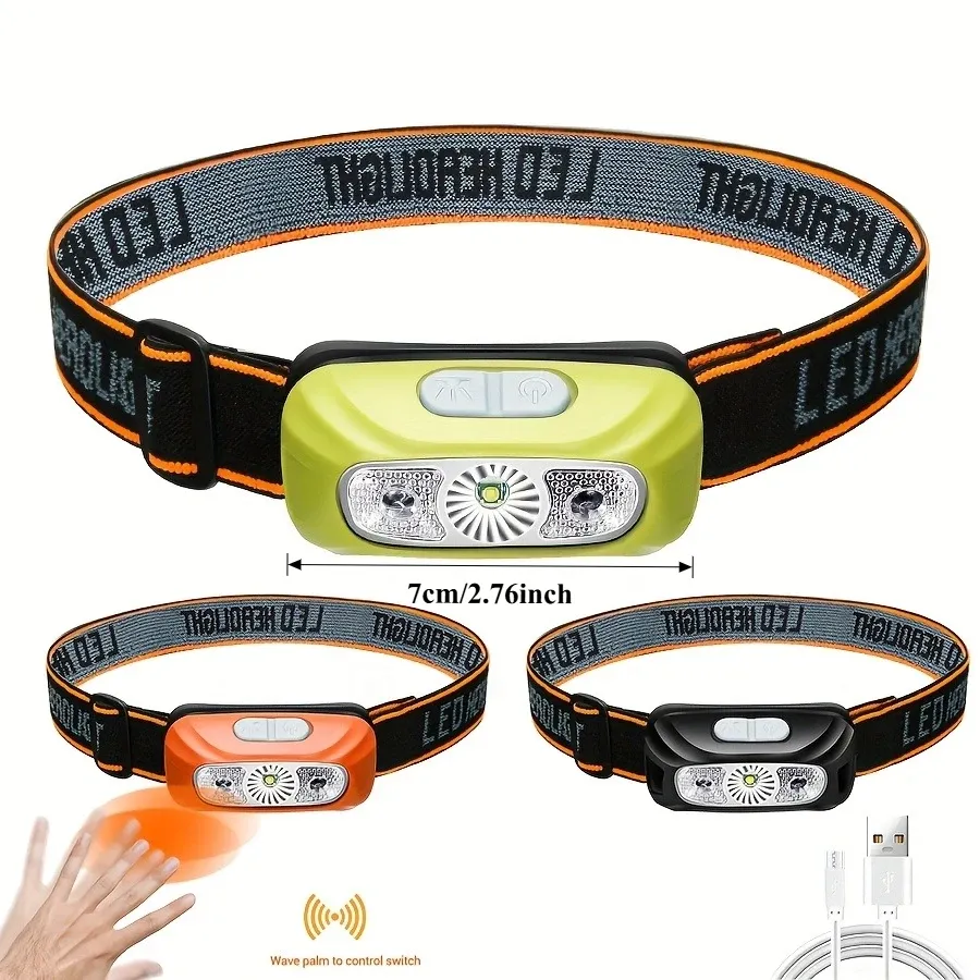 Lampe frontale rechargeable USB 500 lumens avec capteur de mouvement, pour la course à pied et la pêche 6