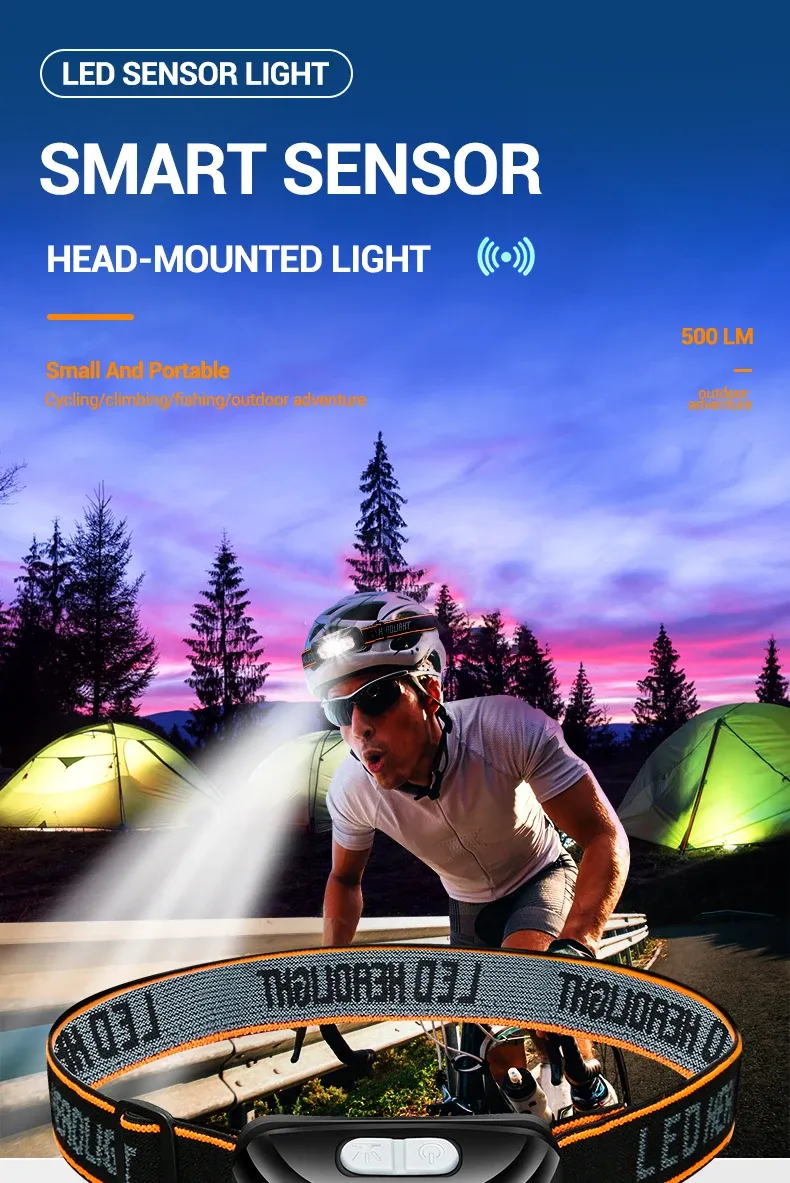 Lampe frontale rechargeable avec capteur de mouvement, vue principale