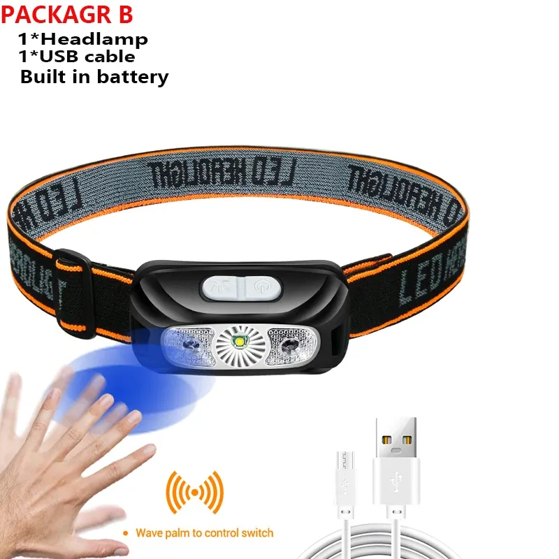 Lampe frontale rechargeable USB 500 lumens avec capteur de mouvement, pour la course à pied et la pêche 7