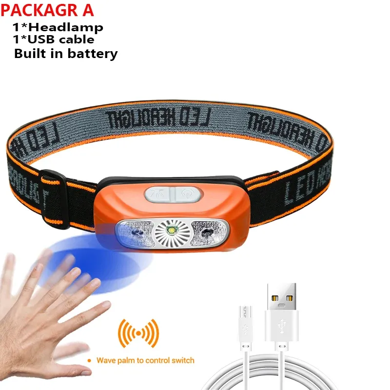 Lampe frontale rechargeable USB 500 lumens avec capteur de mouvement, pour la course à pied et la pêche 11