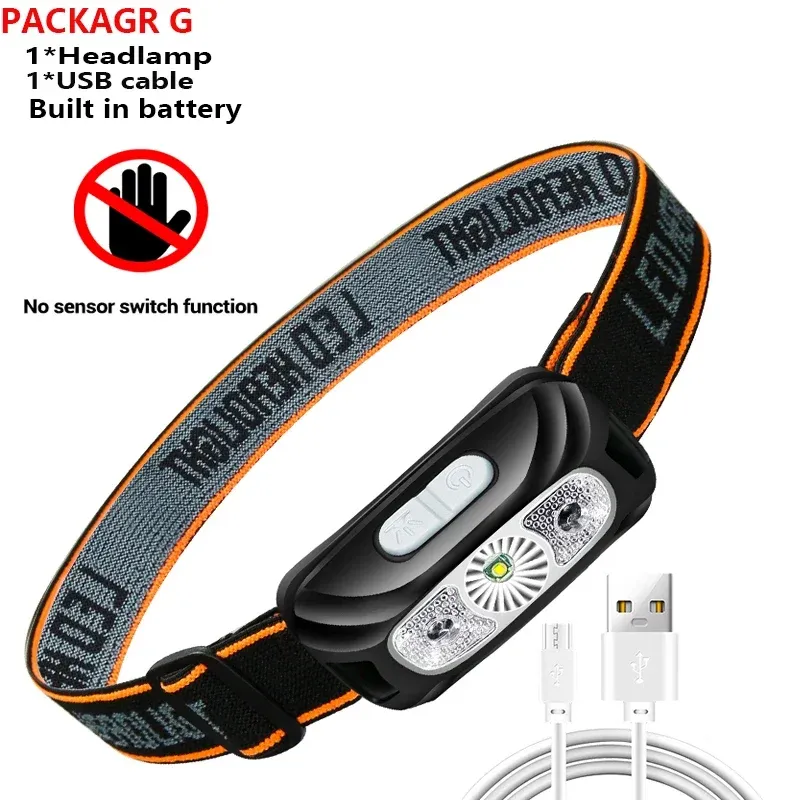 Lampe frontale rechargeable USB 500 lumens avec capteur de mouvement, pour la course à pied et la pêche 12