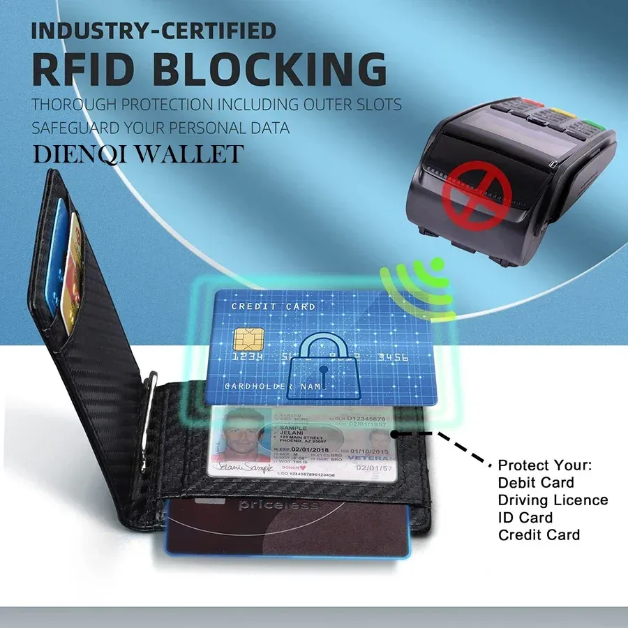 Portefeuille fin en similicuir pour homme avec porte-cartes, pince à billets et protection RFID 4