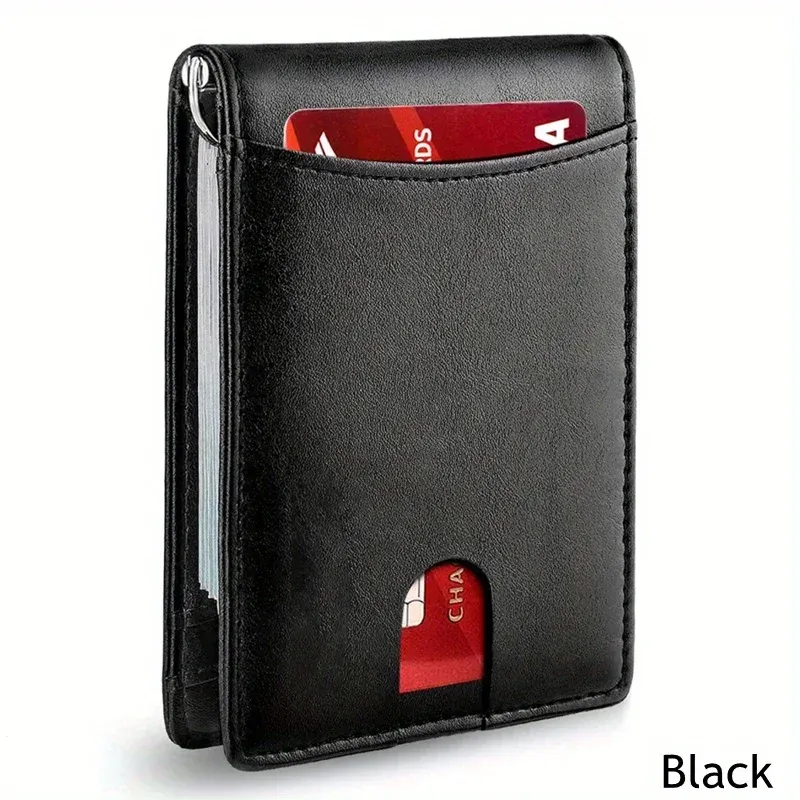 Portefeuille fin en similicuir pour homme avec porte-cartes, pince à billets et protection RFID 11