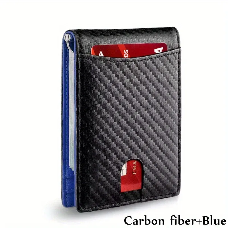 Portefeuille fin en similicuir pour homme avec porte-cartes, pince à billets et protection RFID 10
