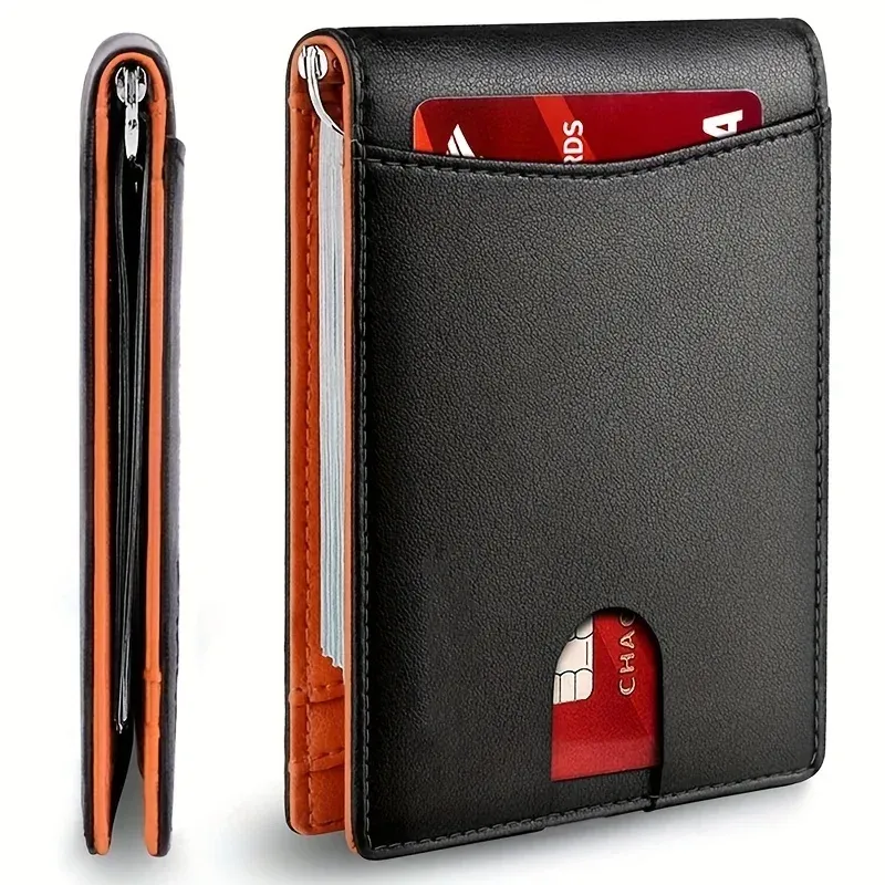 Portefeuille fin en similicuir pour homme avec porte-cartes, pince à billets et protection RFID 9