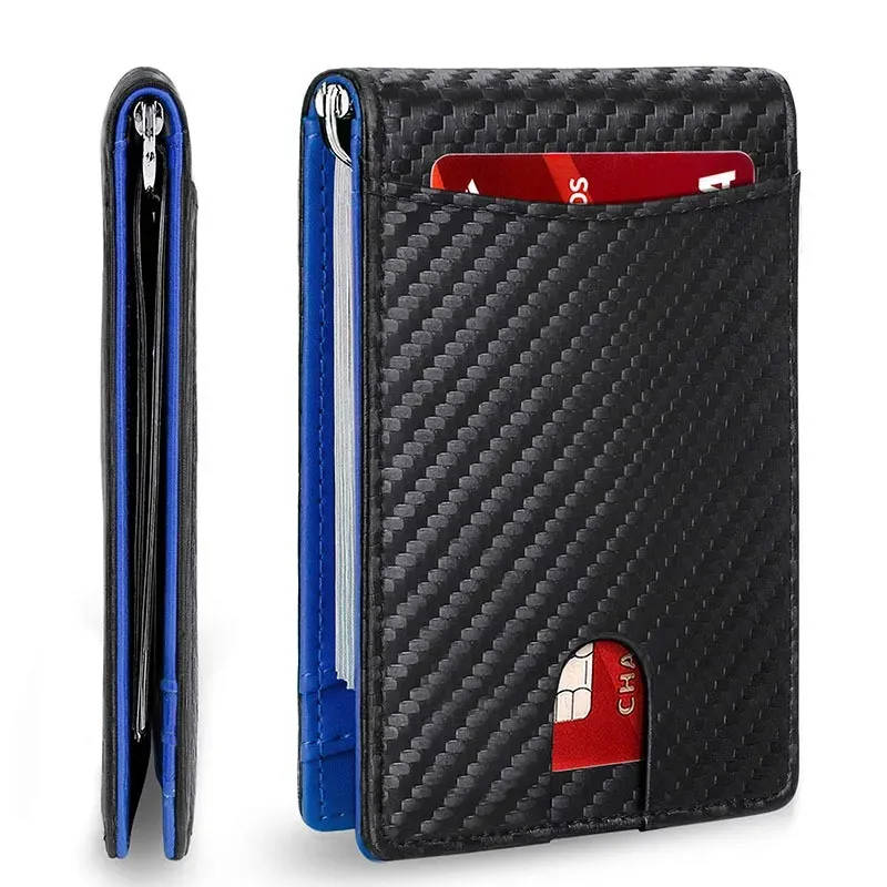 Portefeuille fin en similicuir pour homme avec porte-cartes, pince à billets et protection RFID 6