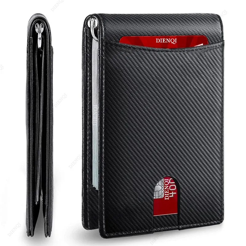 Portefeuille fin en similicuir pour homme avec porte-cartes, pince à billets et protection RFID 12