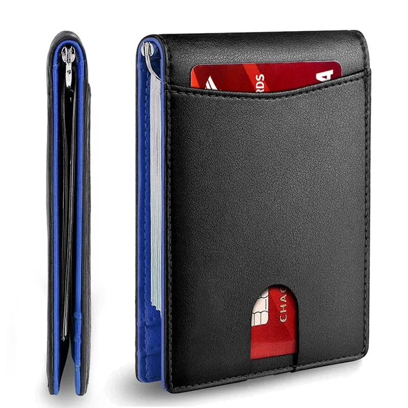 Portefeuille fin en similicuir pour homme avec porte-cartes, pince à billets et protection RFID 13