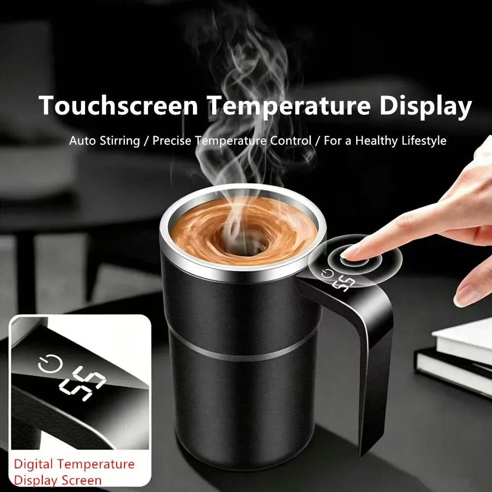 Tasse à mélange automatique rechargeable en acier inoxydable avec agitateur magnétique rotatif pour café - Image 1