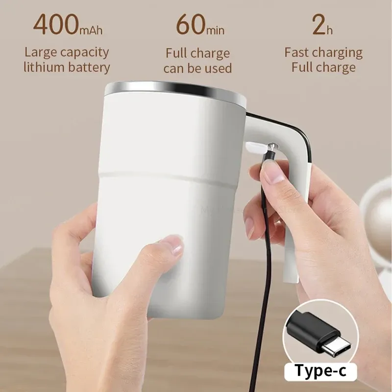 Tasse à mélange automatique rechargeable en acier inoxydable avec agitateur magnétique rotatif pour café 2