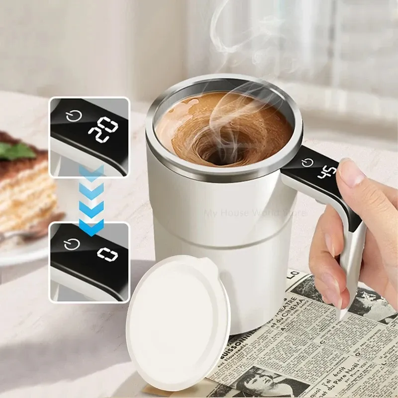 Tasse à mélange automatique rechargeable en acier inoxydable avec agitateur magnétique rotatif pour café 3