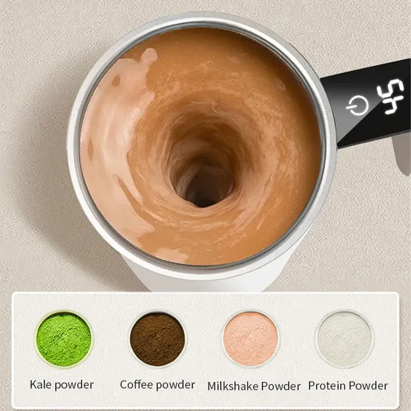 Tasse à mélange automatique rechargeable en acier inoxydable avec agitateur magnétique rotatif pour café 4