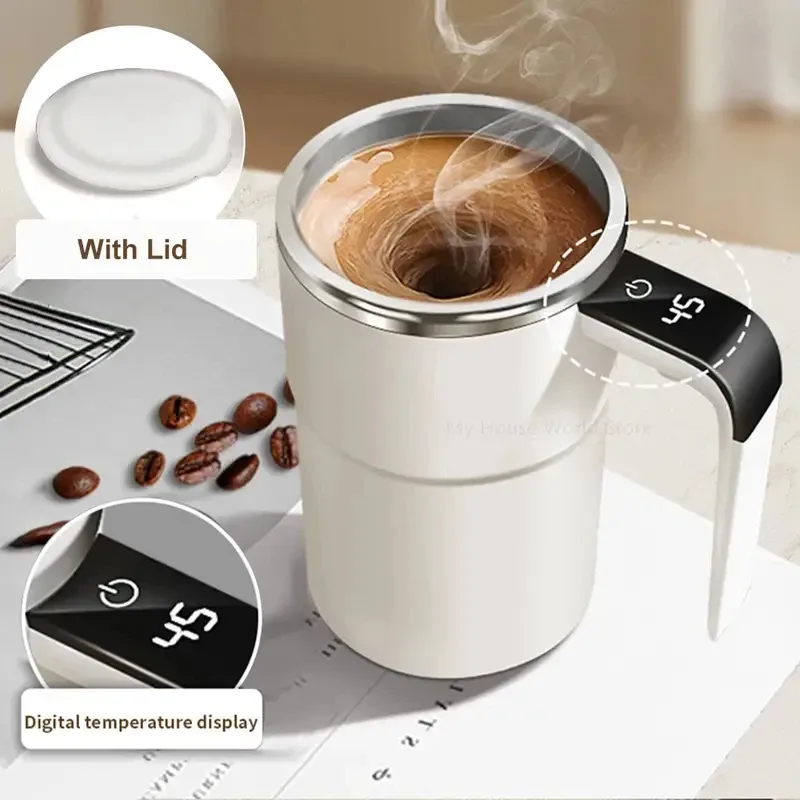Tasse à mélange automatique rechargeable en acier inoxydable avec agitateur magnétique rotatif pour café 6