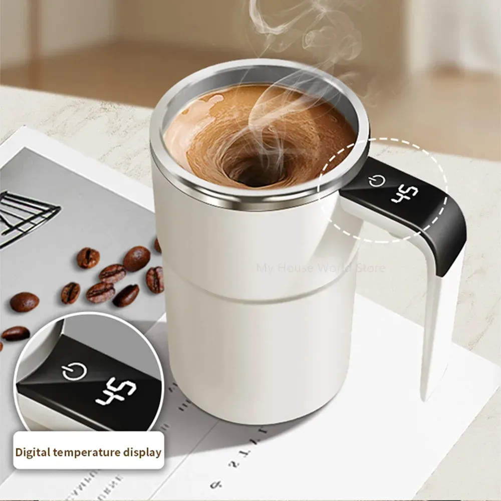 Tasse à mélange automatique rechargeable en acier inoxydable avec agitateur magnétique rotatif pour café 7