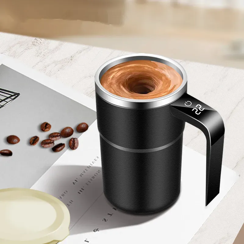 Tasse à mélange automatique rechargeable en acier inoxydable avec agitateur magnétique rotatif pour café 9