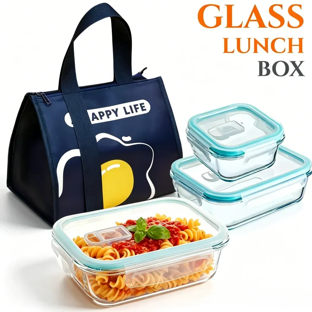 Boîte bento en verre sans BPA, rectangulaire et hermétique, pour la préparation de repas - Image 1