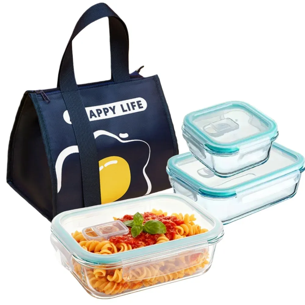 Boîte à lunch en verre rectangulaire, vue d'ensemble