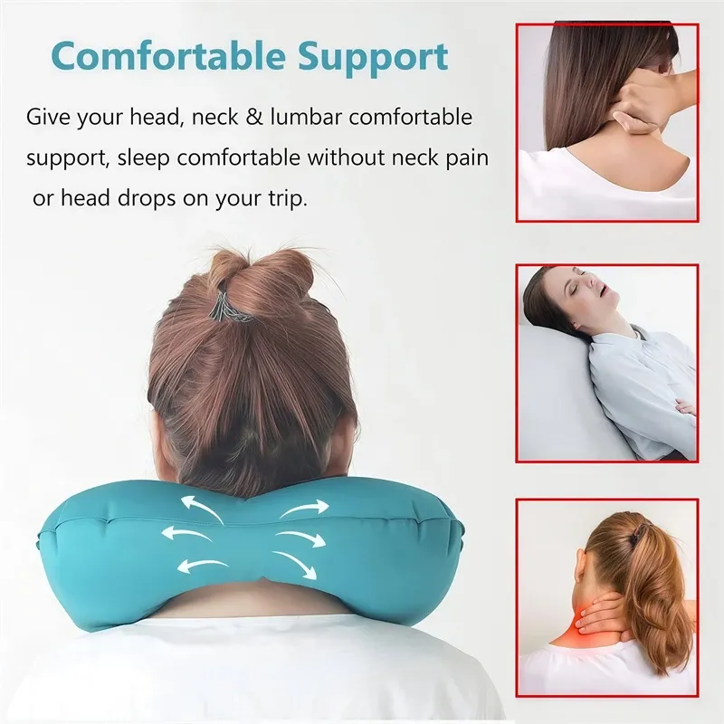 Oreiller de voyage gonflable en forme de U, pliable et portable, avec valve anti-fuite 3