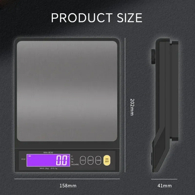Balance de cuisine électronique étanche à écran LCD en acier inoxydable, 5 kg / 0,1 g et 10 kg / 1 g 5