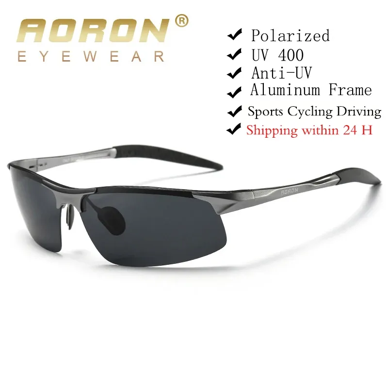 Lunettes de soleil polarisées AORON pour hommes, monture en aluminium-magnésium, protection UV400 et anti-éblouissement - Image 1