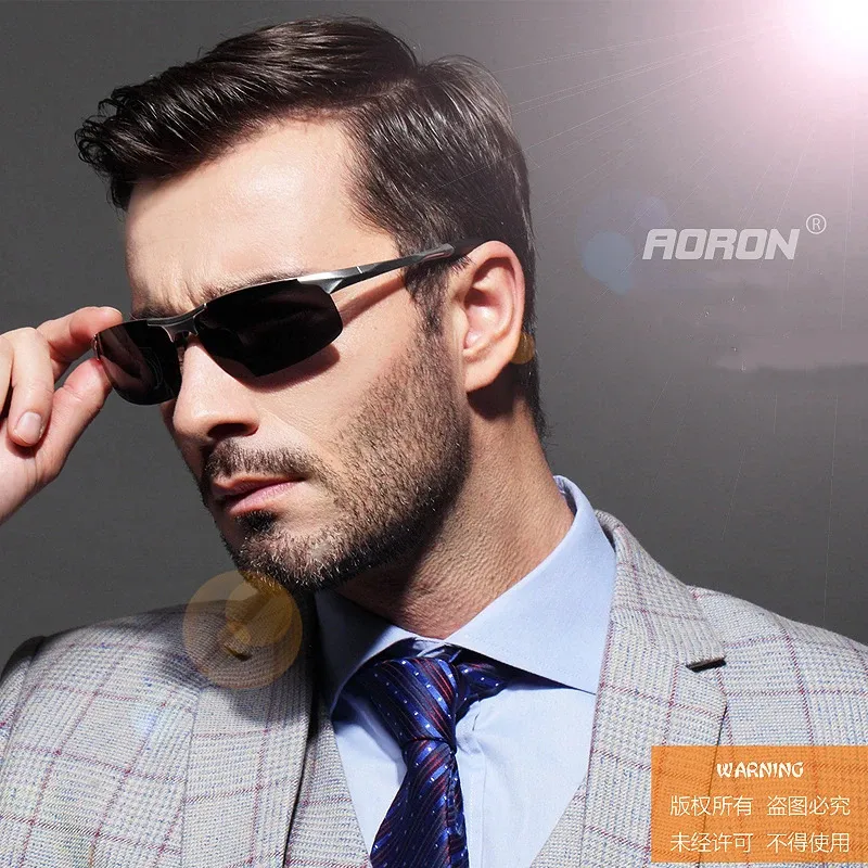 Lunettes de soleil polarisées AORON pour hommes, monture en aluminium-magnésium, protection UV400 et anti-éblouissement 5