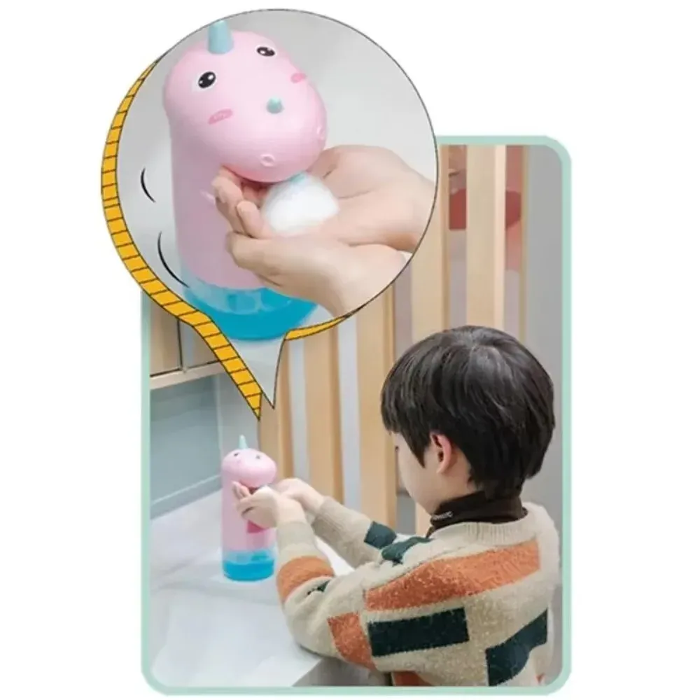 Distributeur automatique de savon licorne 250 ml, rechargeable, sans contact, en ABS, pour salle de bain d'enfants 4