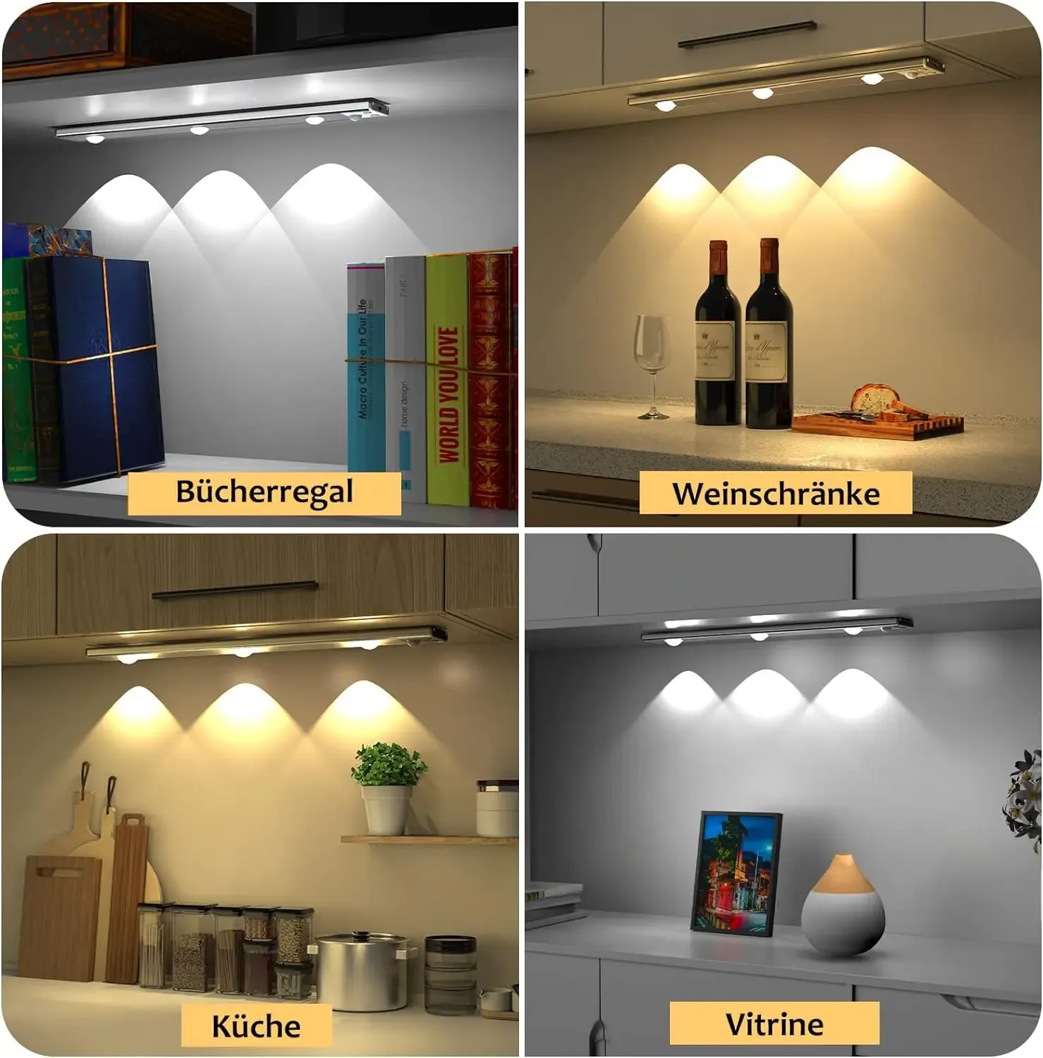 Lampe LED sans fil ultra fine à détecteur de mouvement, rechargeable par USB, intensité variable, 3 couleurs 4