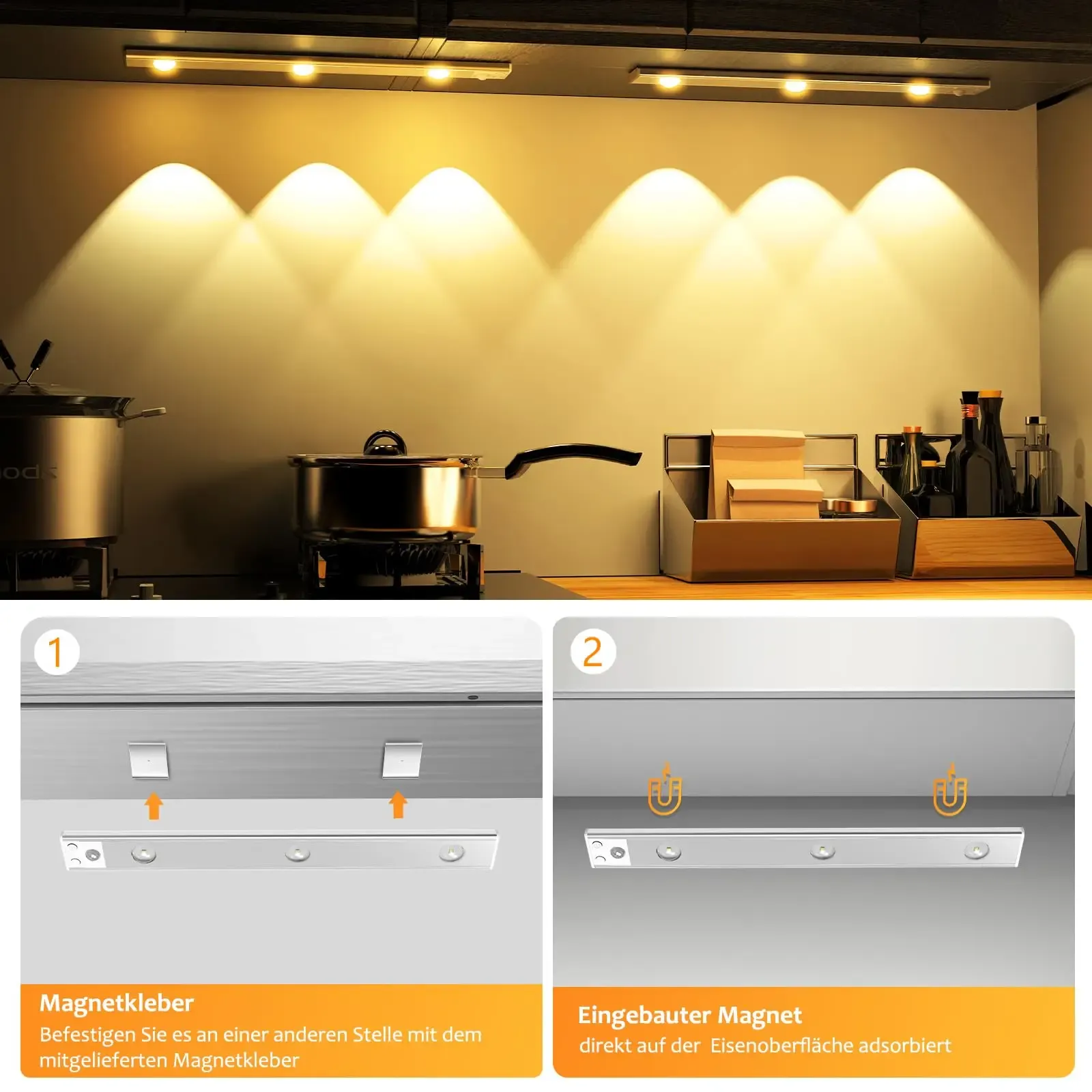 Lampe LED sans fil ultra fine à détecteur de mouvement, rechargeable par USB, intensité variable, 3 couleurs 5
