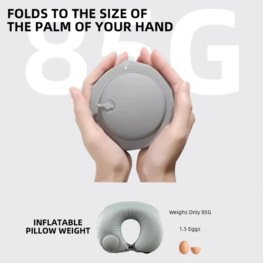 Oreiller de voyage gonflable en U, coussin de soutien cervical portable, confortable pour dormir, gonflage rapide par pression 4