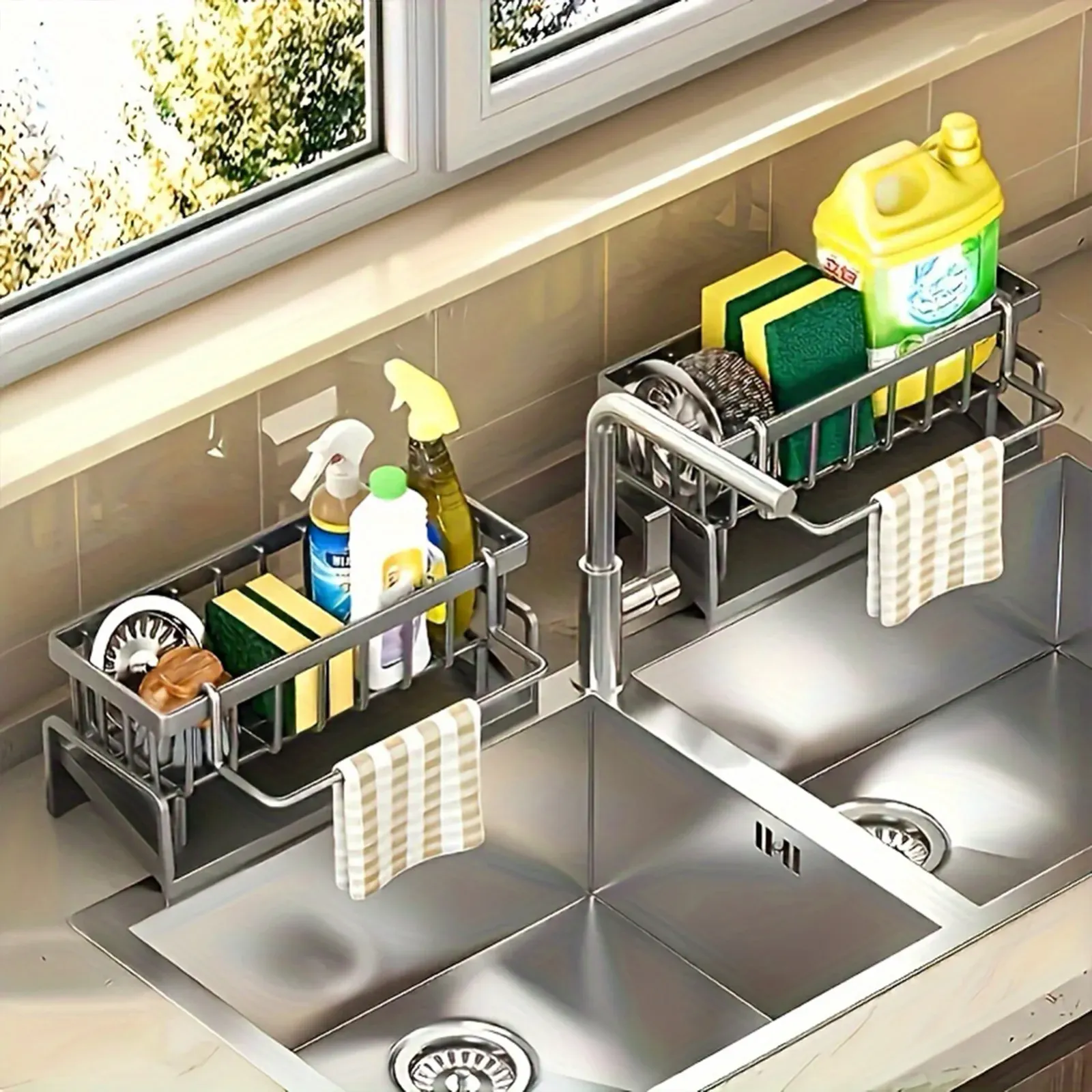 Organisateur d'évier en situation dans la cuisine