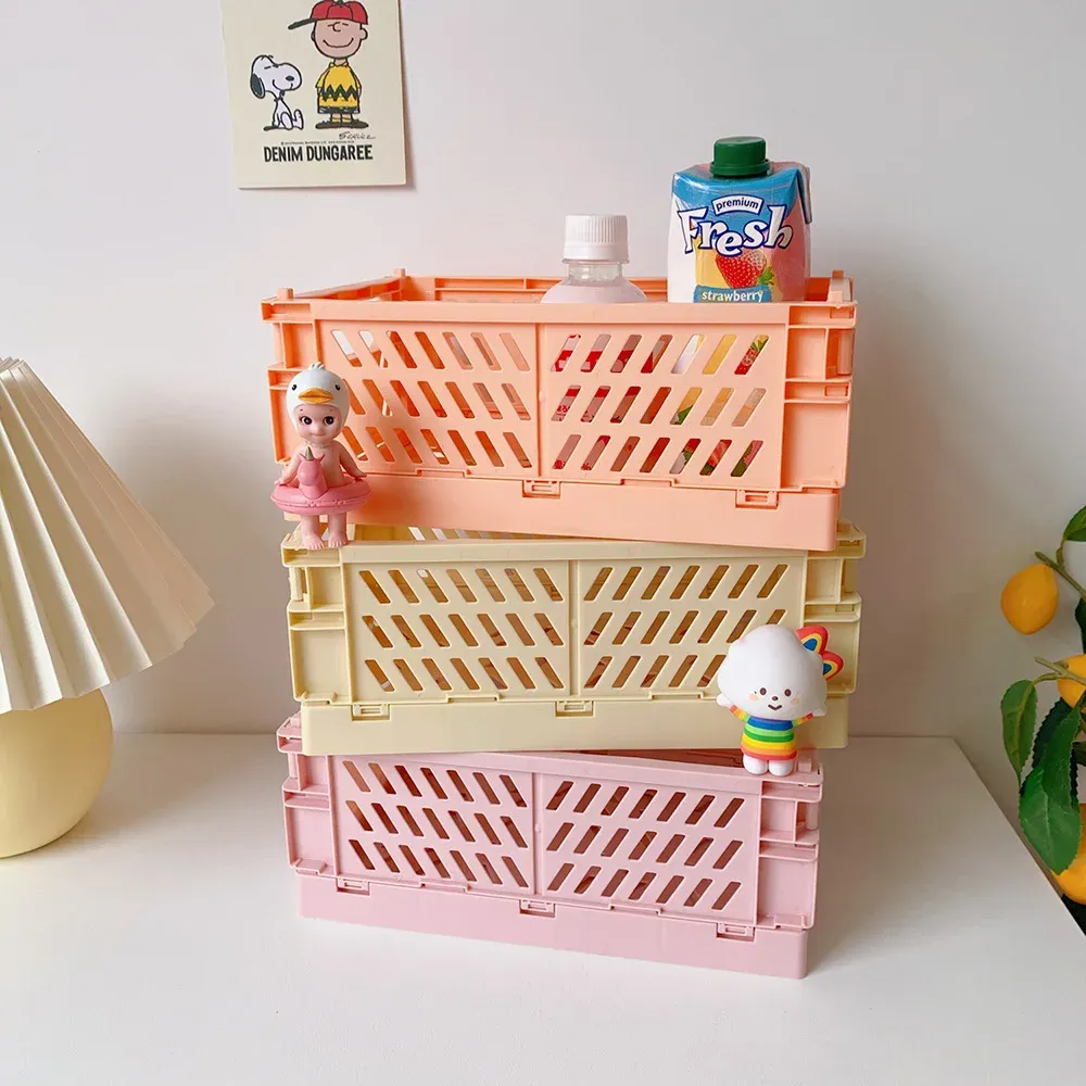 Caisse de rangement pliable en plastique, panier pliable empilable, boîte de rangement portable pour maquillage, bijoux et jouets 3