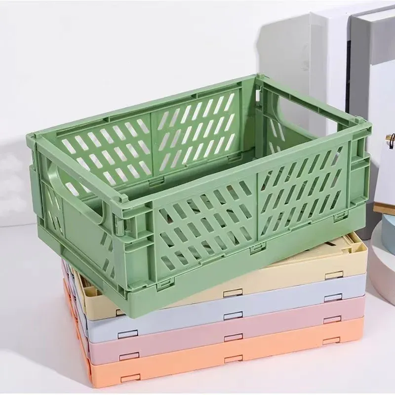 Caisse de rangement pliable en plastique, panier pliable empilable, boîte de rangement portable pour maquillage, bijoux et jouets - Image 1