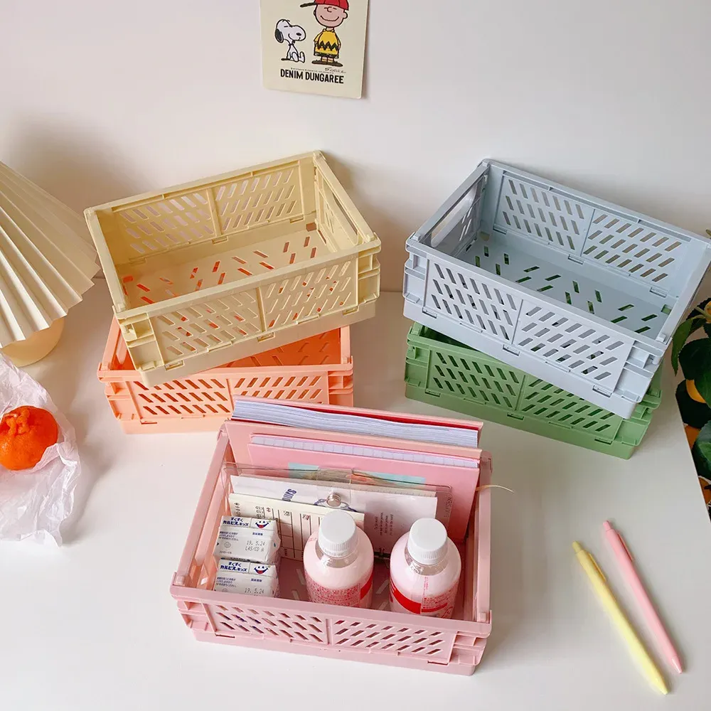 Caisse de rangement pliable en plastique, panier pliable empilable, boîte de rangement portable pour maquillage, bijoux et jouets 2