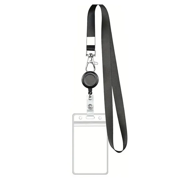 Lot de porte-badges rétractables noirs à mousqueton en PVC étanche, avec lanière durable, pour identification professionnelle 4