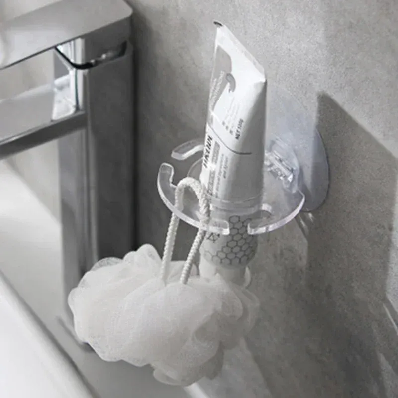 Porte-brosse à dents mural à ventouse, forte adhérence, avec étagère de rangement pour dentifrice, ensemble de salle de bain (1 pièce) 3