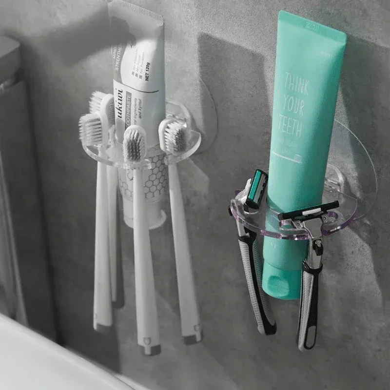Porte-brosse à dents mural à ventouse, forte adhérence, avec étagère de rangement pour dentifrice, ensemble de salle de bain (1 pièce) 5
