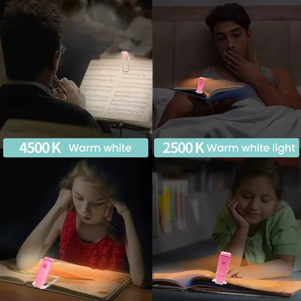 Lampe de lecture LED pliable rechargeable par USB, portable, à protection oculaire, 3 couleurs de lumière et luminosité réglable 2