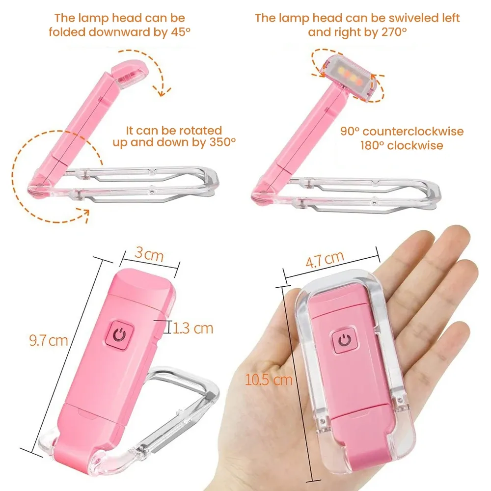 Lampe de lecture LED pliable rechargeable par USB, portable, à protection oculaire, 3 couleurs de lumière et luminosité réglable 6