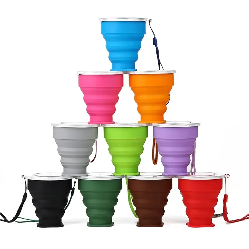 Tasse pliante en silicone avec couvercle